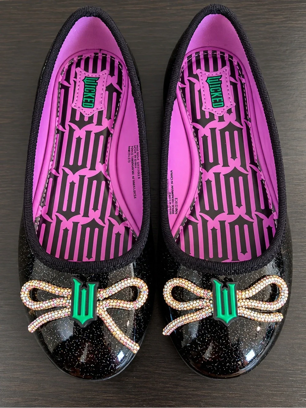 ✨ WICKED Girls’ Black Glitter Ballet Flats – Kids Size 12 ✨